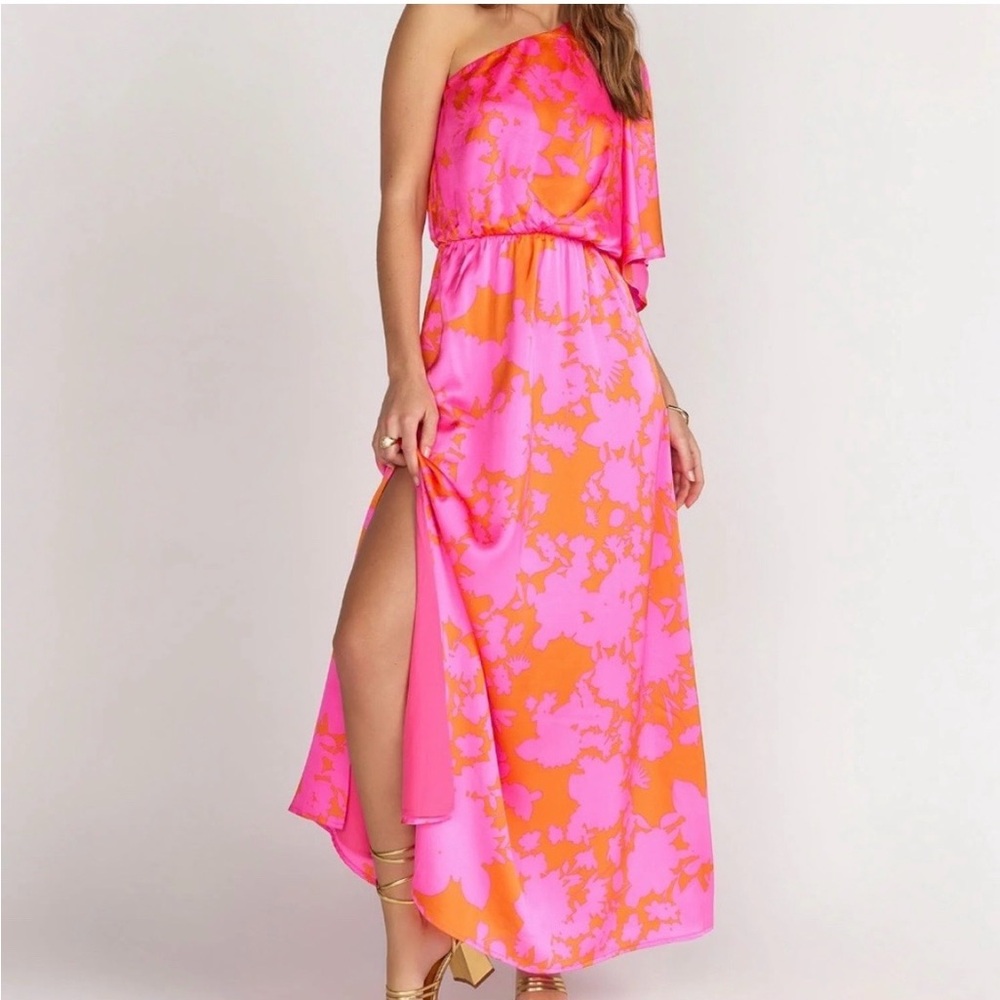 Sugarlips One-Shoulder Maxi Dress in Hot Pink and Bright Orange